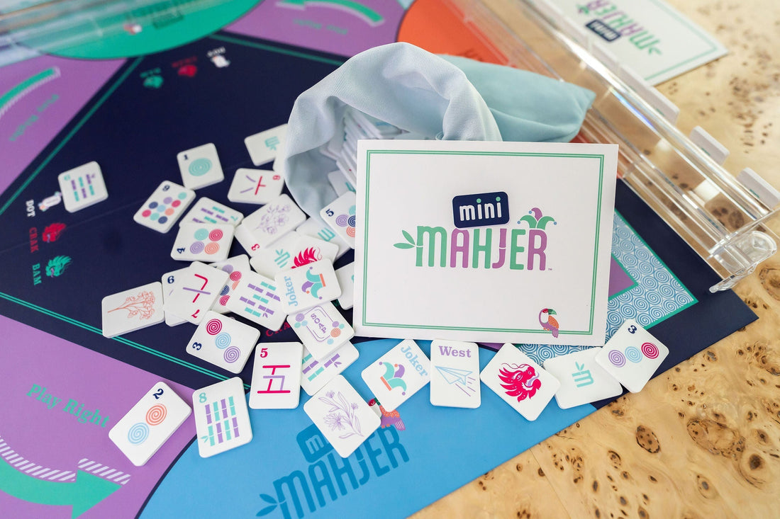 Children's mahjong tile set beautifully displayed on a table