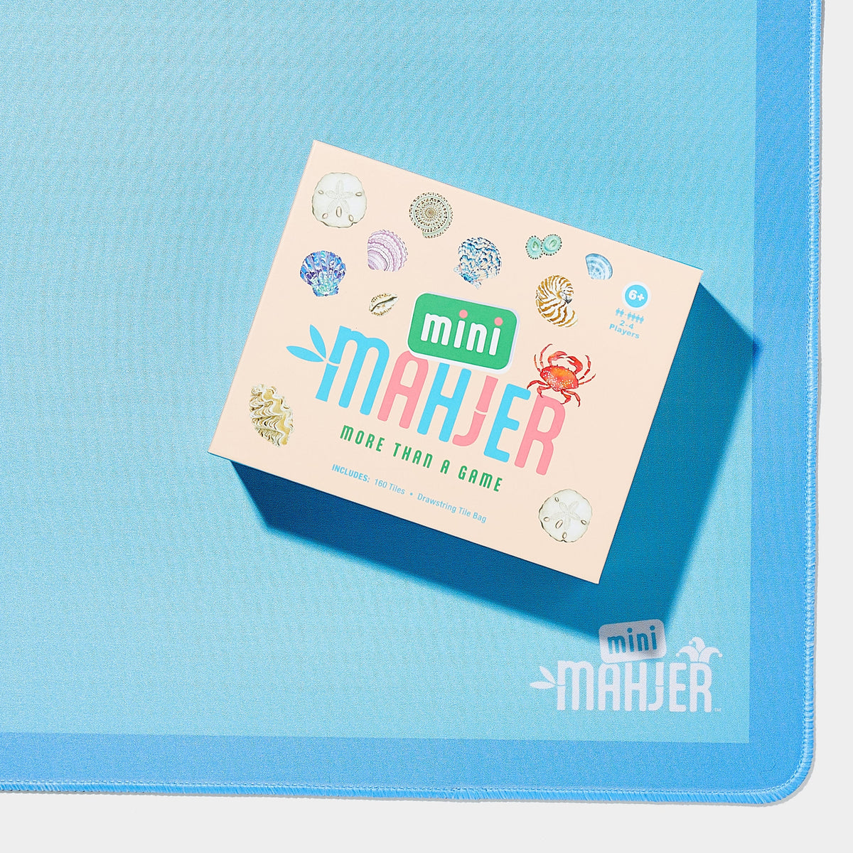 Mini Mahjer Beach Edition Mahjong Tiles and Blue Travel Mat