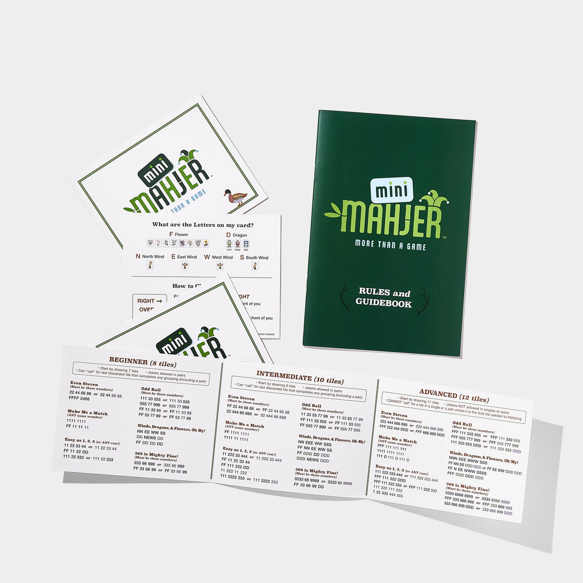 Mini Mahjer Mahjong cards and instructional guide included in the Woodlands Edition Complete Travel Bundle