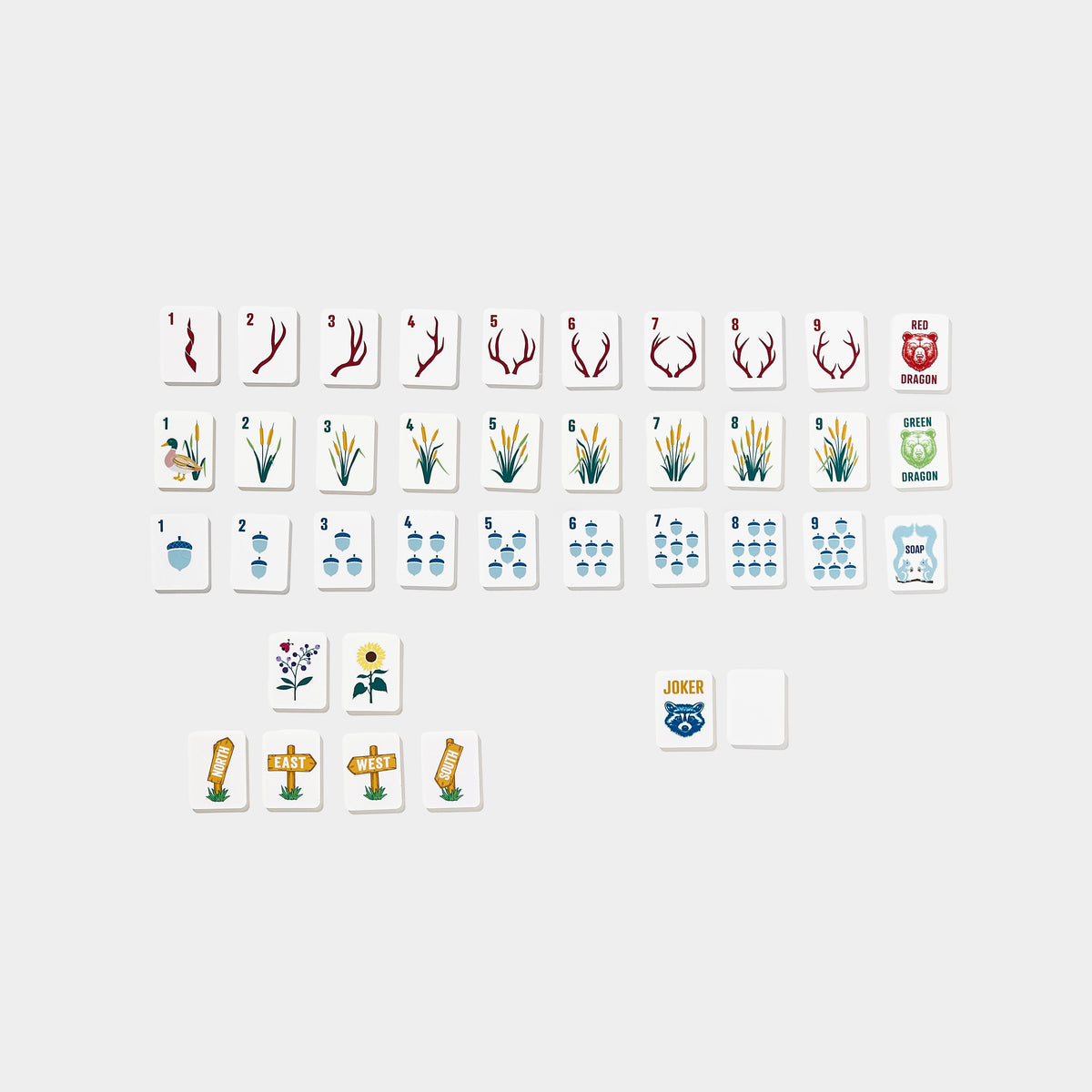 Mini Mahjer Woodlands Edition American Mahjong tile set with 160 colorful tiles
