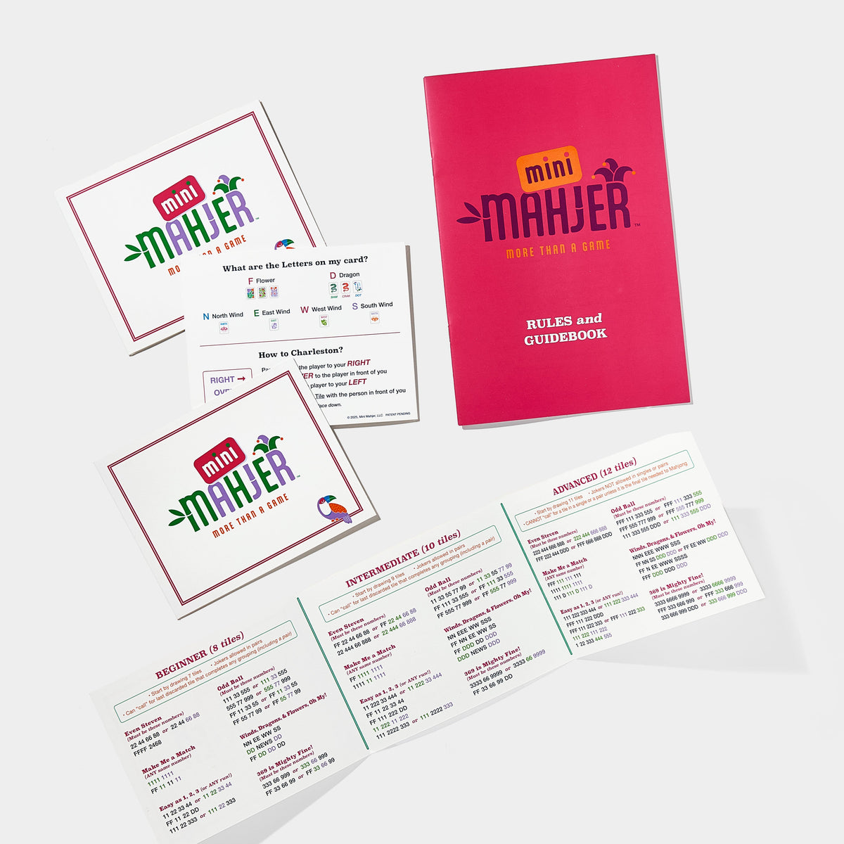 Mini Mahjer Mahjong cards and instructional guide included in the Rackin' Rosie Edition Complete Travel Bundle
