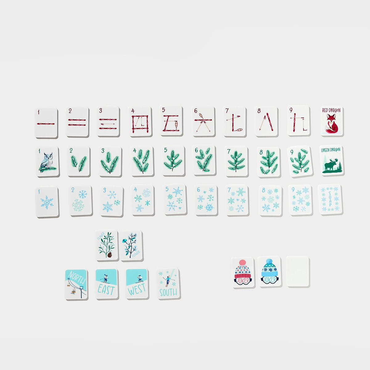 Mini Mahjer Ski Edition American Mahjong tile set with 160 colorful tiles